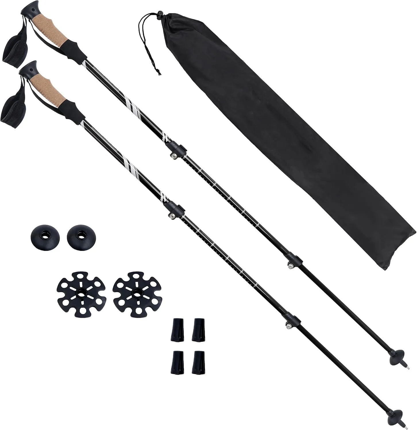 Trekking Poles for Hiking Black Walking Sticks, Lightweight Pair Trek Poles Collapsible Backpacking Trekker Stick Set