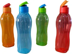 Tupperware Aquasafe Flip Top Bottle 1 L Each, Multicolor Set Of 4