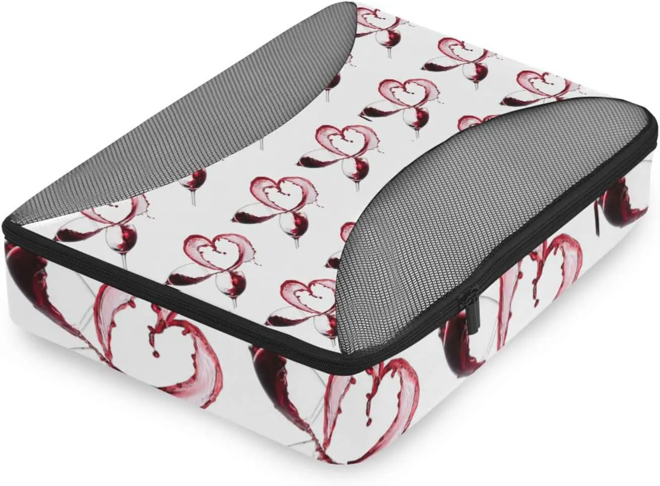 Two Red Wine Glasses with Heart over White Background 4 PCs Set Packing Bags, Luggage Organizer Bag, Portable Cube Toiletry bag, Durable Travel Cosmetic Storage Bag for Men Women