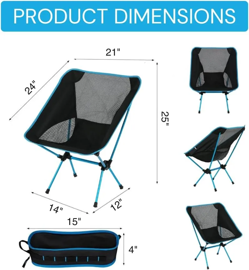 Ultralight Backpacking Chair - Compact & Durable for Camping, Hiking & Travel - Blue, Aluminum Alloy & ABS, Anti-Slip Feet, Easy Setup Anywhere