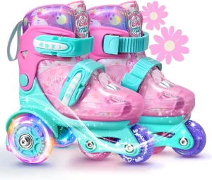 Unicorn Toddler Roller Skates, Kids Training Safety Tripple Protection Roller Skates with 4 Adjustable Sizes, Fun Light-Up Wheels, Little Girls' Fancy Gift