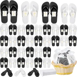 Unittype 48 Pairs Flip Flops Bulk for Wedding Guests Hotel Slippers with Size Cards and Bags for Wedding Beach Pool