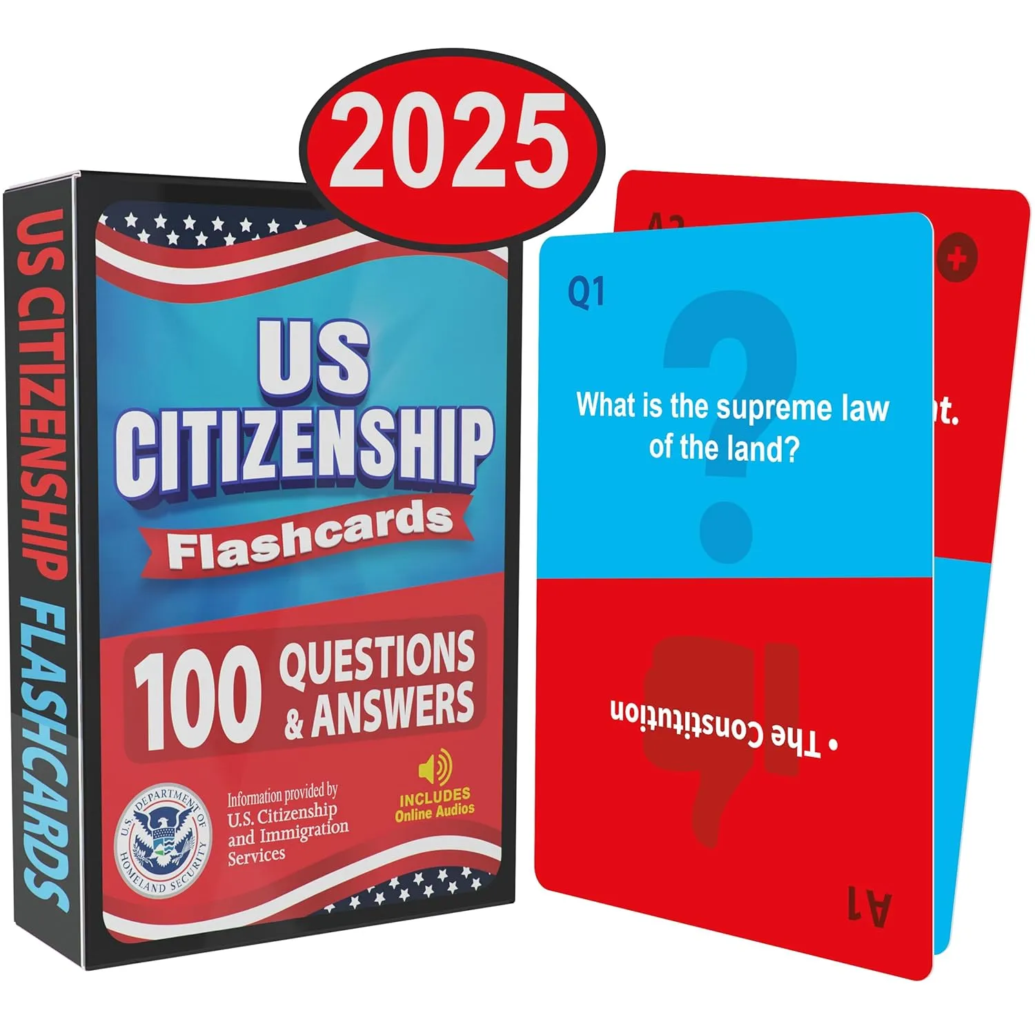 US Citizenship Flash Cards 2025: Compact Naturalization Test Study Guide with 100 USCIS Questions & Answers, New Turn & Flip Method, Lightweight & Portable with Online Audio Cards – January 1, 2018