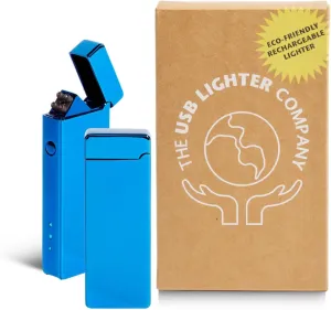 USB Lighter Co. Pocket Electric Dual Arc Windproof Flameless USB Rechargeable Lighter Portable for Candle Camping BBQ Grill Gift Outdoors (Blue)