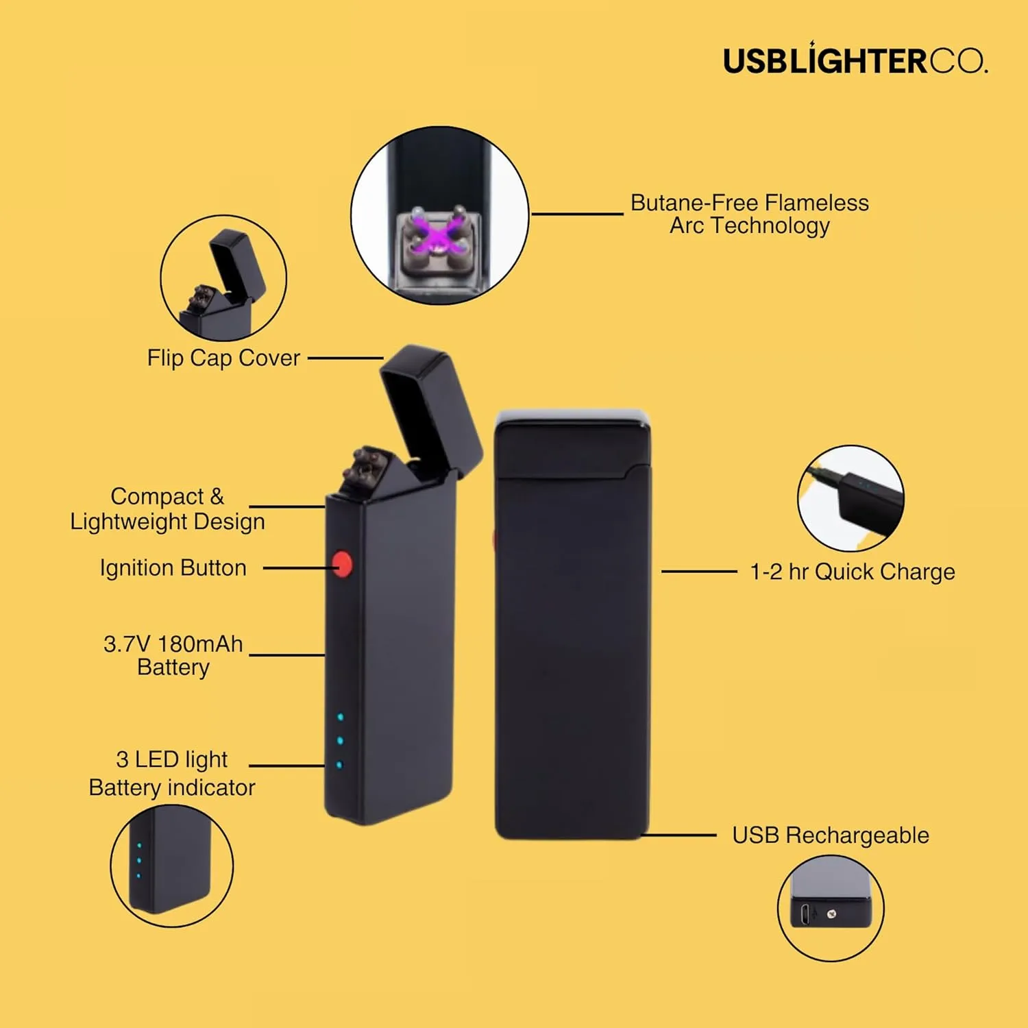 USB Lighter Co. Pocket Electric Dual Arc Windproof Flameless USB Rechargeable Lighter Portable for Candle Camping BBQ Grill Gift Outdoors (Blue)