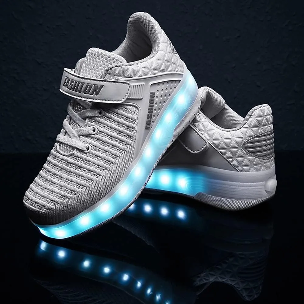 USB Rechargeable Roller Shoes Sneakers for Boys Girls Kids Gift LED Light Up Wheels Shoes Roller Skates
