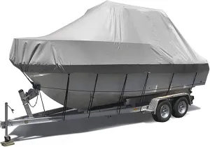 V-Hull Universal Boat Cover,Heavy Duty Oxford 210D Waterproof Trailerable Boat Covers Boat Tarp Wear-Resistant Uv Resistant Pro Boat Cover Console Covers for Boats,Gray,16~18FT