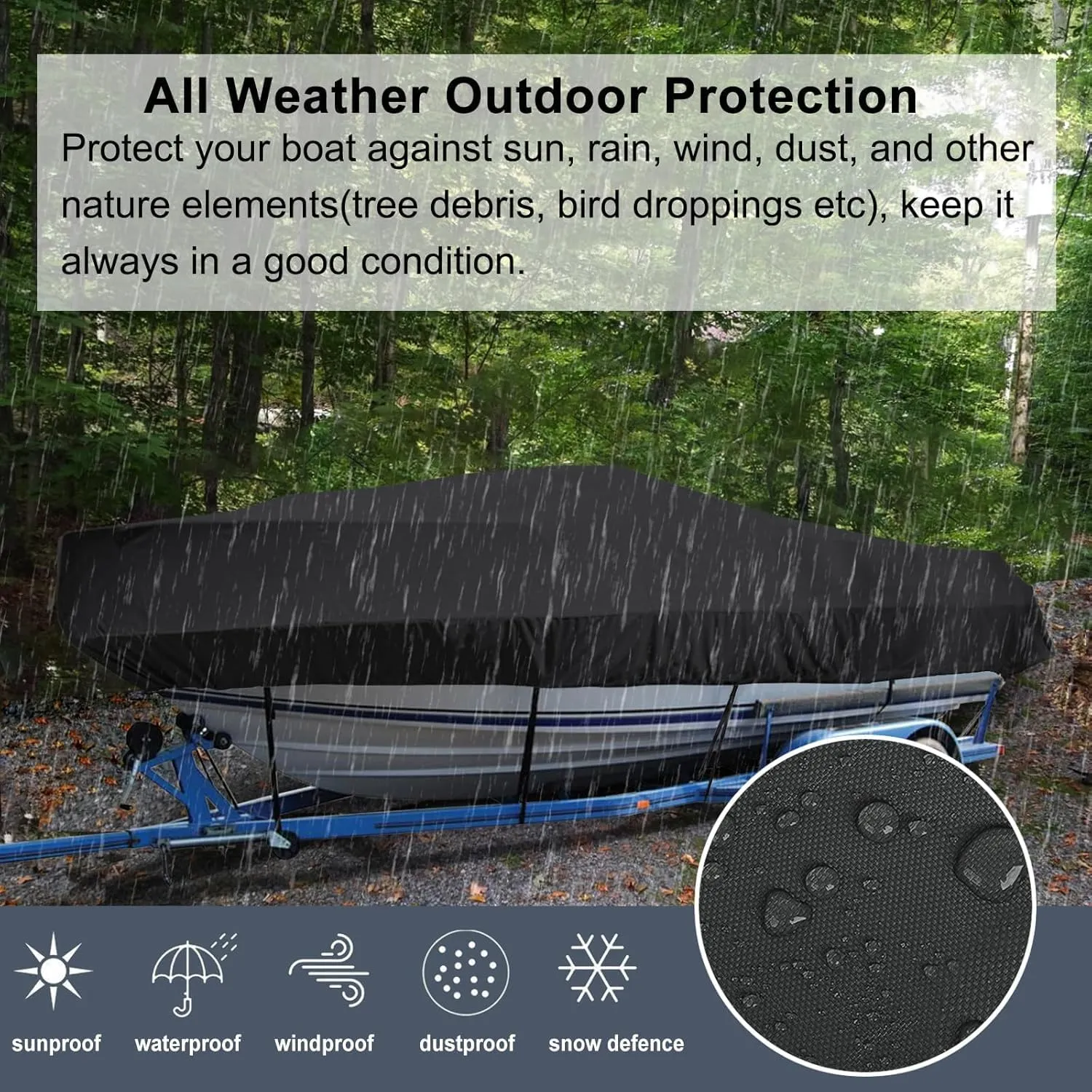 V-Shaped Waterproof Boat Cover Heavy Duty 420D Towboat Cover Waterproof All Weather Outdoor Protection for V-Hull TRI Hull Bass Boats Hull Protectors(12-14FT-V)