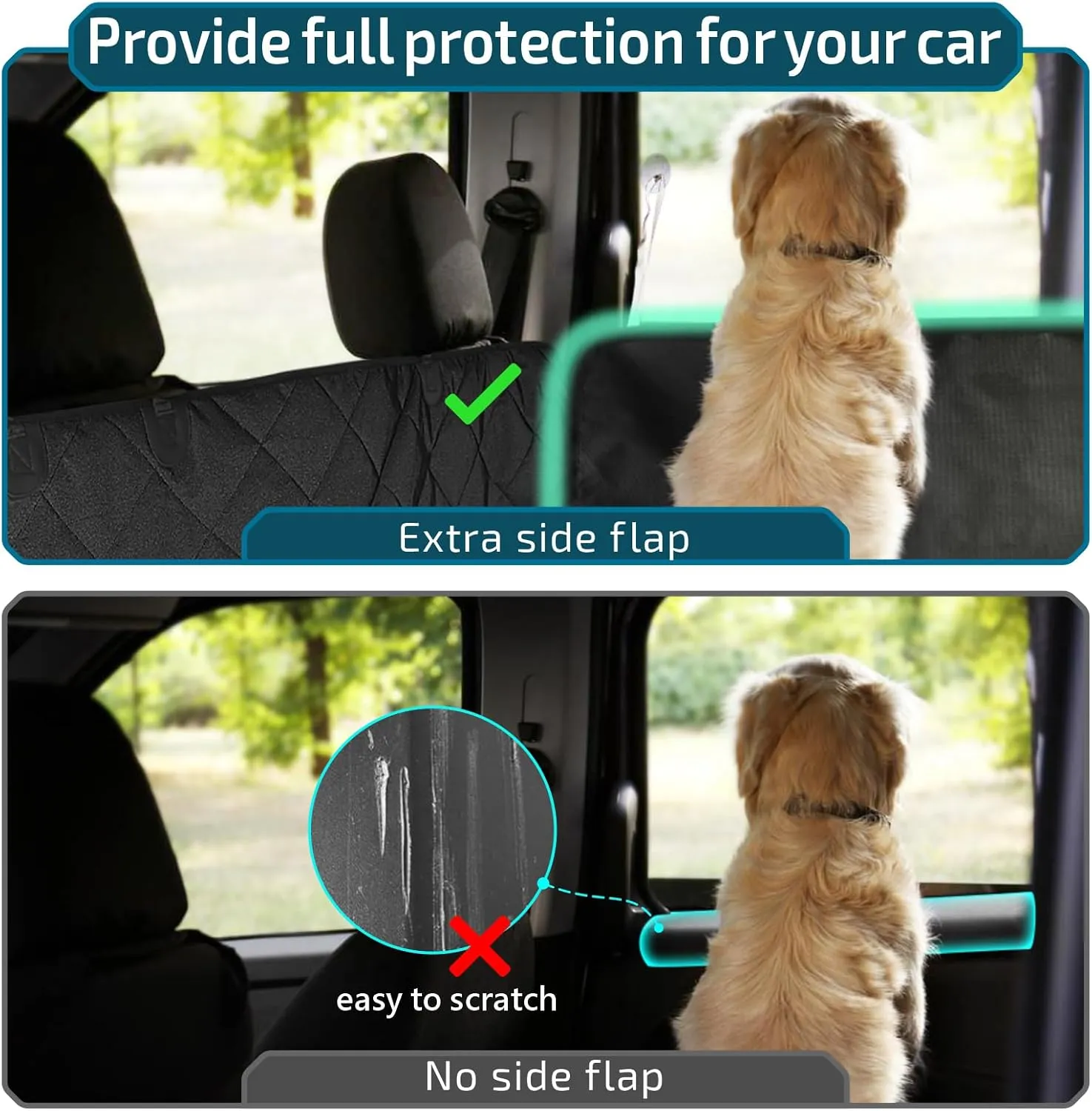 Veckle SUV Cargo Liner for Dogs, Water Resistant Dog Trunk Cover with Side Flap Protector 2 Large Pockets Pet Seat Cover for SUV Sedans Vans with Bumper Flap, Non-Slip, Large Universal Fit, Black