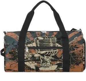 Vintage Retro Disco Mic Print Duffel Bag for Boys Girls with Waterproof Shoe Compartment