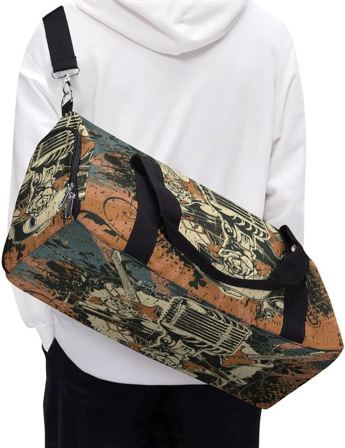 Vintage Retro Disco Mic Print Duffel Bag for Boys Girls with Waterproof Shoe Compartment