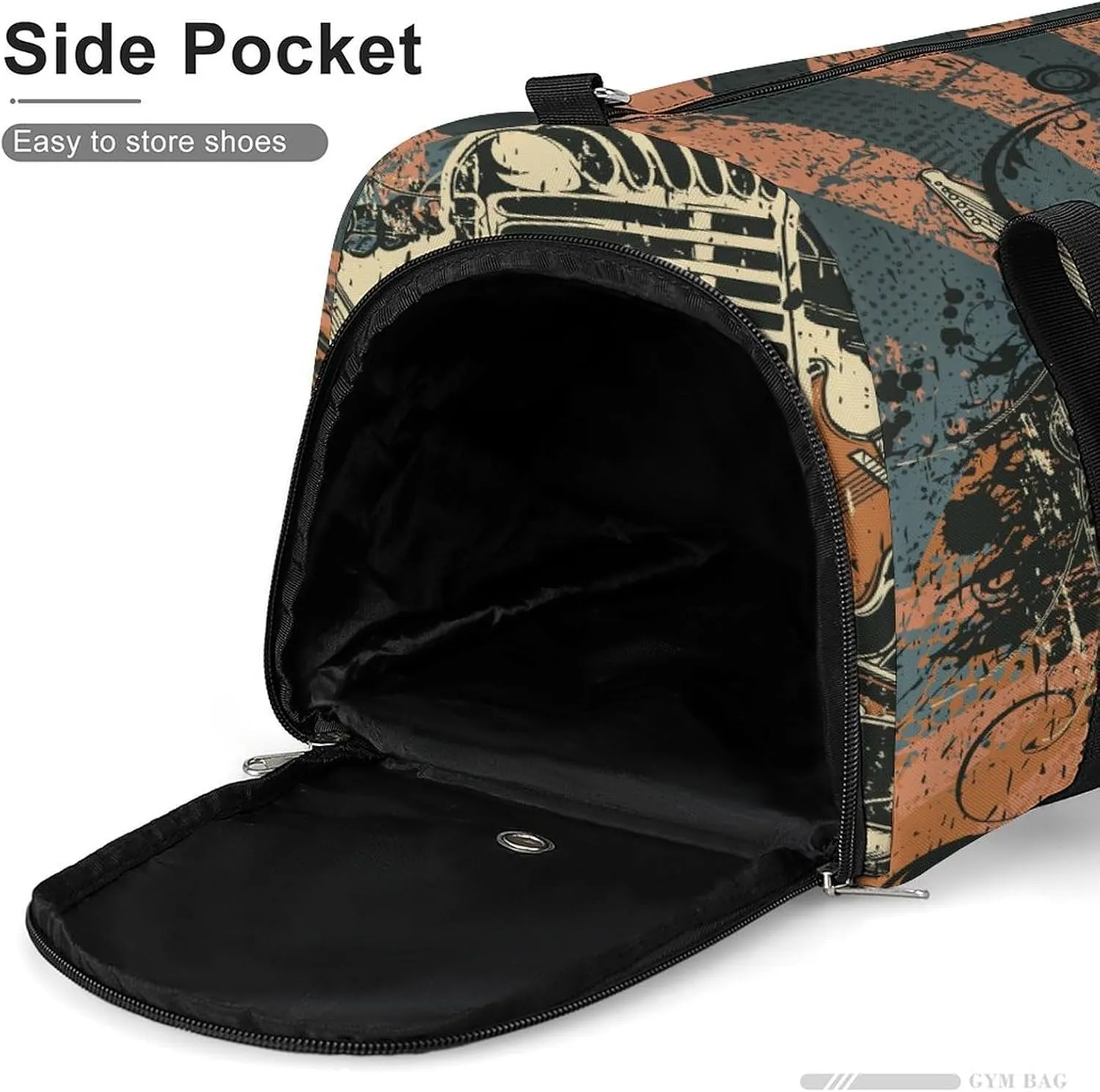 Vintage Retro Disco Mic Print Duffel Bag for Boys Girls with Waterproof Shoe Compartment