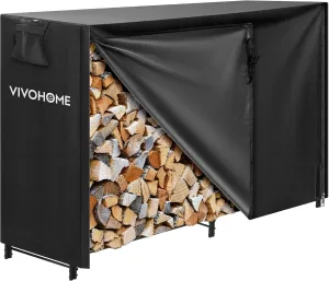VIVOHOME 5ft Heavy Duty Indoor Outdoor Firewood Storage Log Rack with Cover Combo Set Black