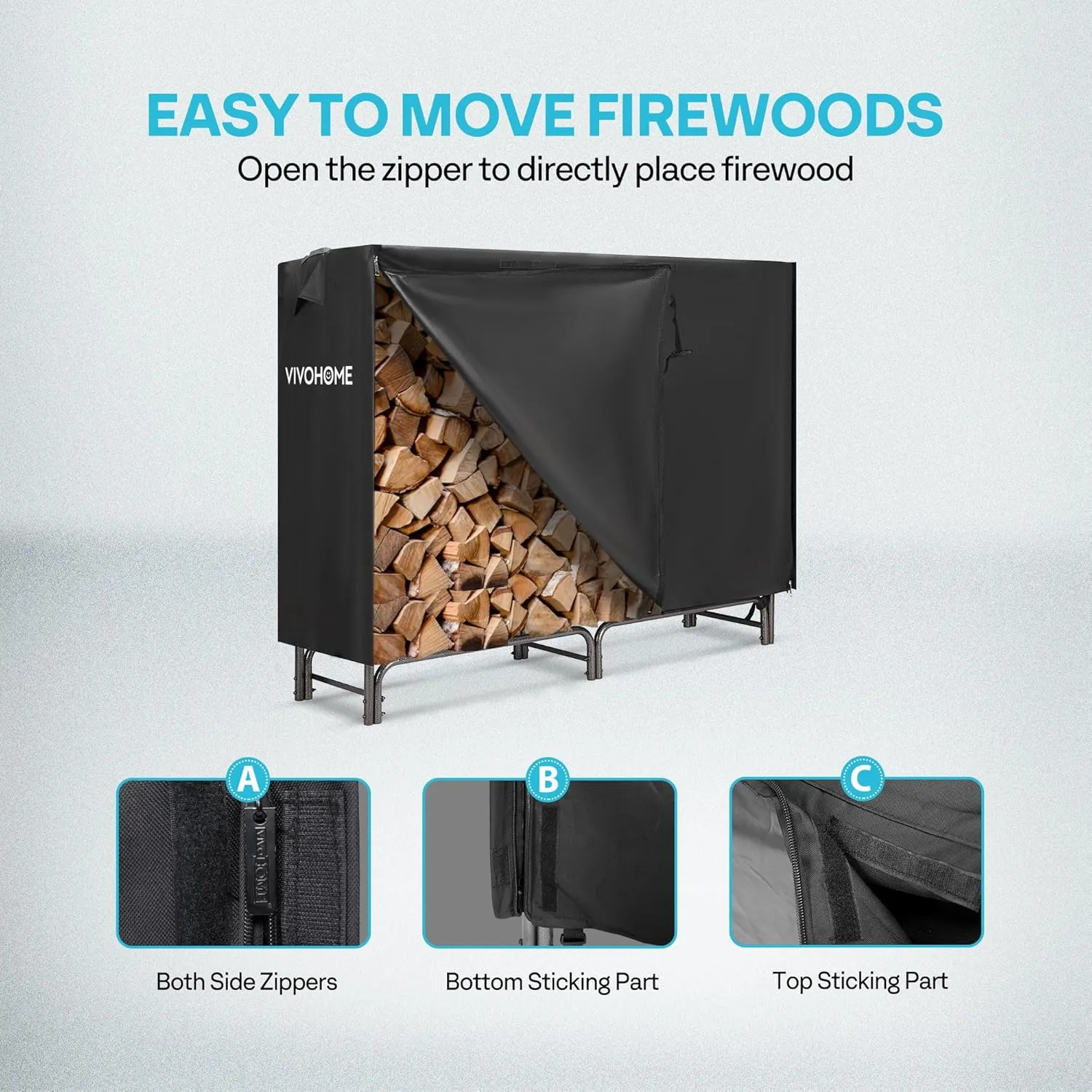 VIVOHOME 5ft Heavy Duty Indoor Outdoor Firewood Storage Log Rack with Cover Combo Set Black