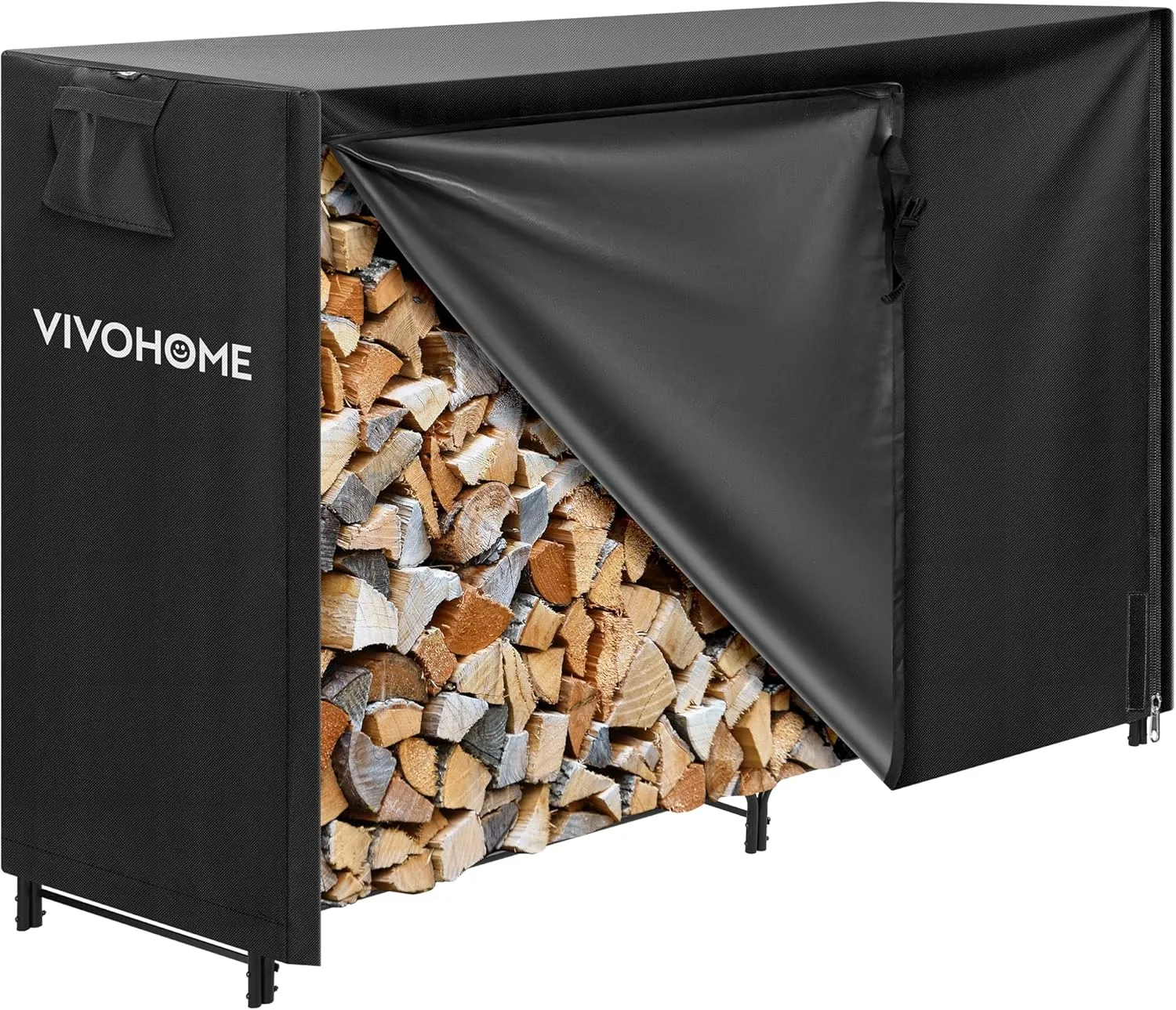 VIVOHOME 5ft Heavy Duty Indoor Outdoor Firewood Storage Log Rack with Cover Combo Set Black