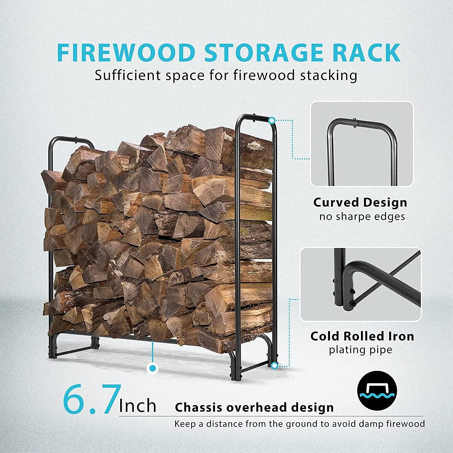 VIVOHOME 5ft Heavy Duty Indoor Outdoor Firewood Storage Log Rack with Cover Combo Set Black
