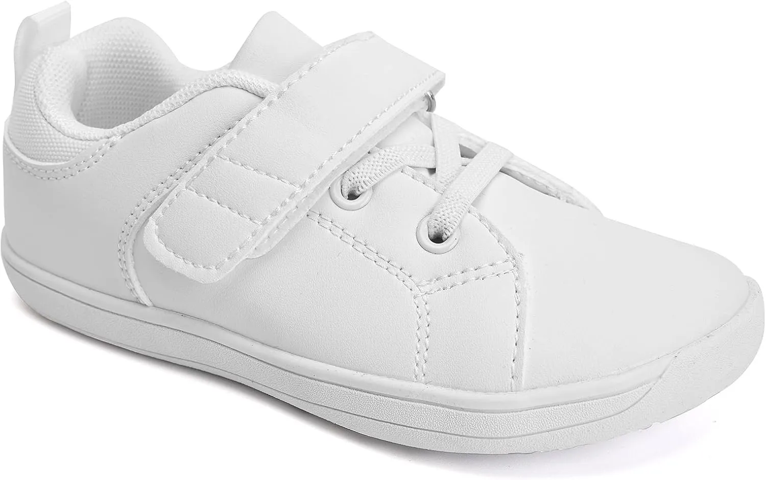 WateLves Toddler Little Kid Wide Barefoot The First Walking Shoes Girls Boys Leather Uniform Dress Shoes Lightweight Splay Naturally Minimalist Sneakers (White, 31)