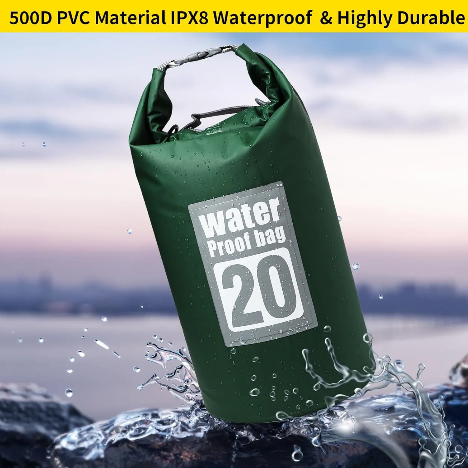 Waterproof Dry Bag, 10L/20L Roll Top Dry Bag Backpack, 500D PVC IPX8 Waterproof Bag for Hiking, Kayaking, Camping