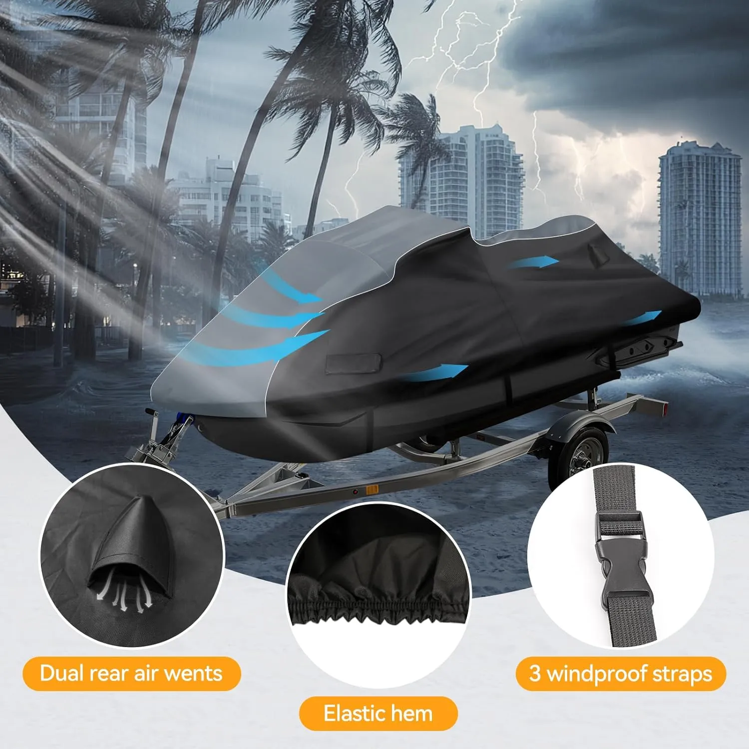 Waterproof Jet Ski Cover for Sea-doo 2010-2017 GTX、GTX LTD、RXT、RXT X(FIX), 600D Heavy Duty Oxford Jetski Covers, Trailerable Jetski Cover