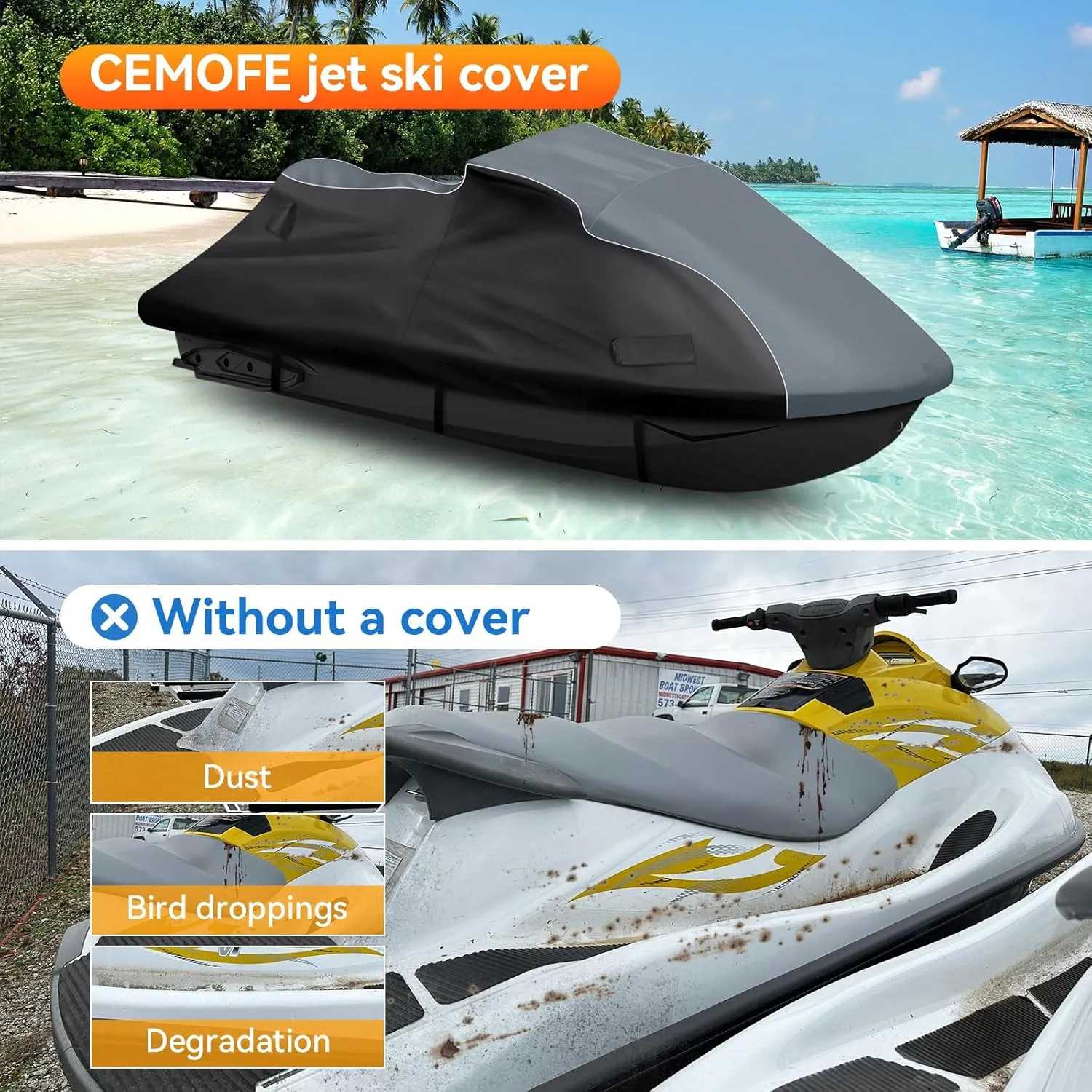 Waterproof Jet Ski Cover for Sea-doo 2010-2017 GTX、GTX LTD、RXT、RXT X(FIX), 600D Heavy Duty Oxford Jetski Covers, Trailerable Jetski Cover