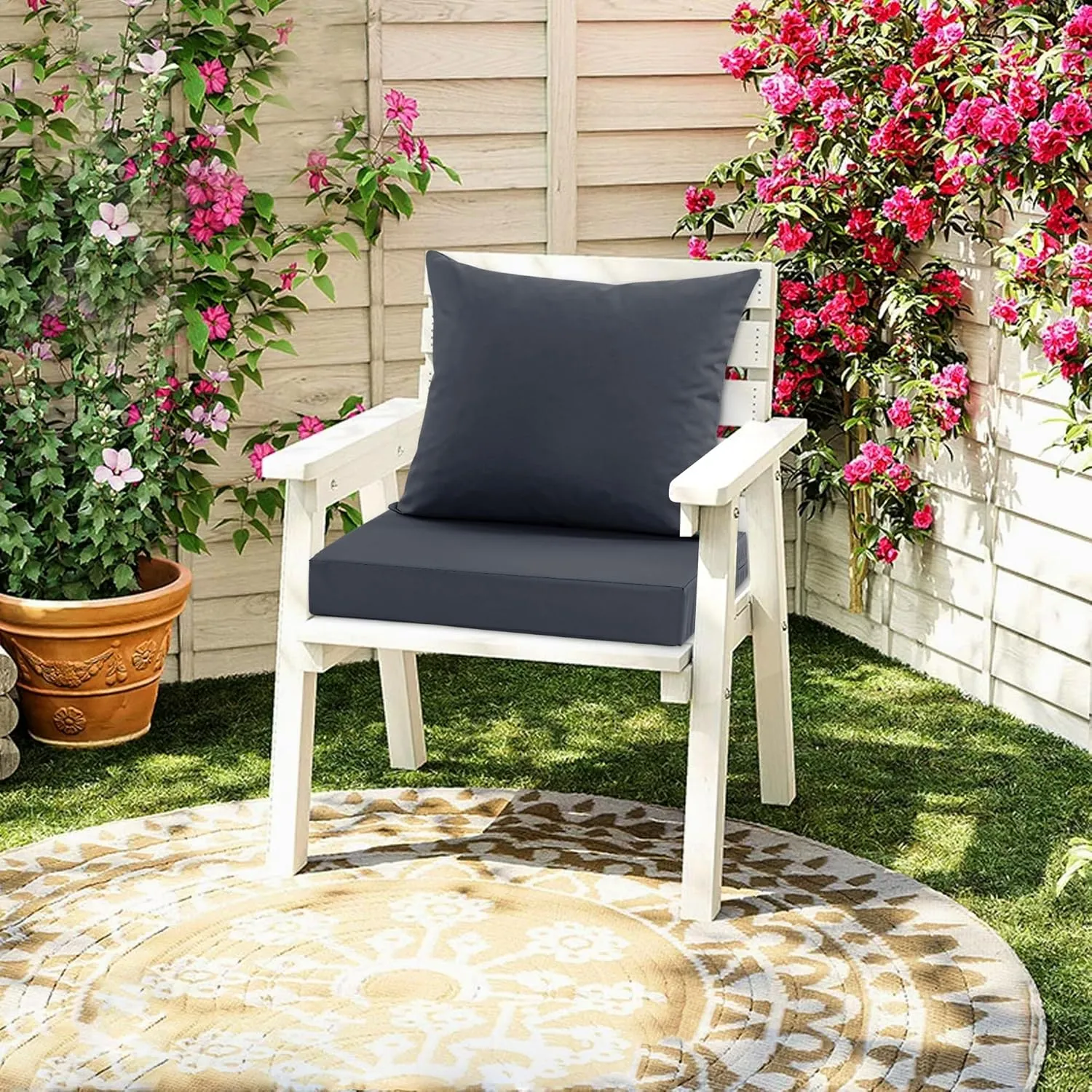Waterproof Outdoor Cushions for Patio Furniture, Fade Resistant Backrest and Deep Seat Cushion Set with Removable Cover, 22 x 22 Inch, Dark Grey, 1 Set