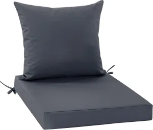 Waterproof Outdoor Cushions for Patio Furniture, Fade Resistant Backrest and Deep Seat Cushion Set with Removable Cover, 22 x 22 Inch, Dark Grey, 1 Set