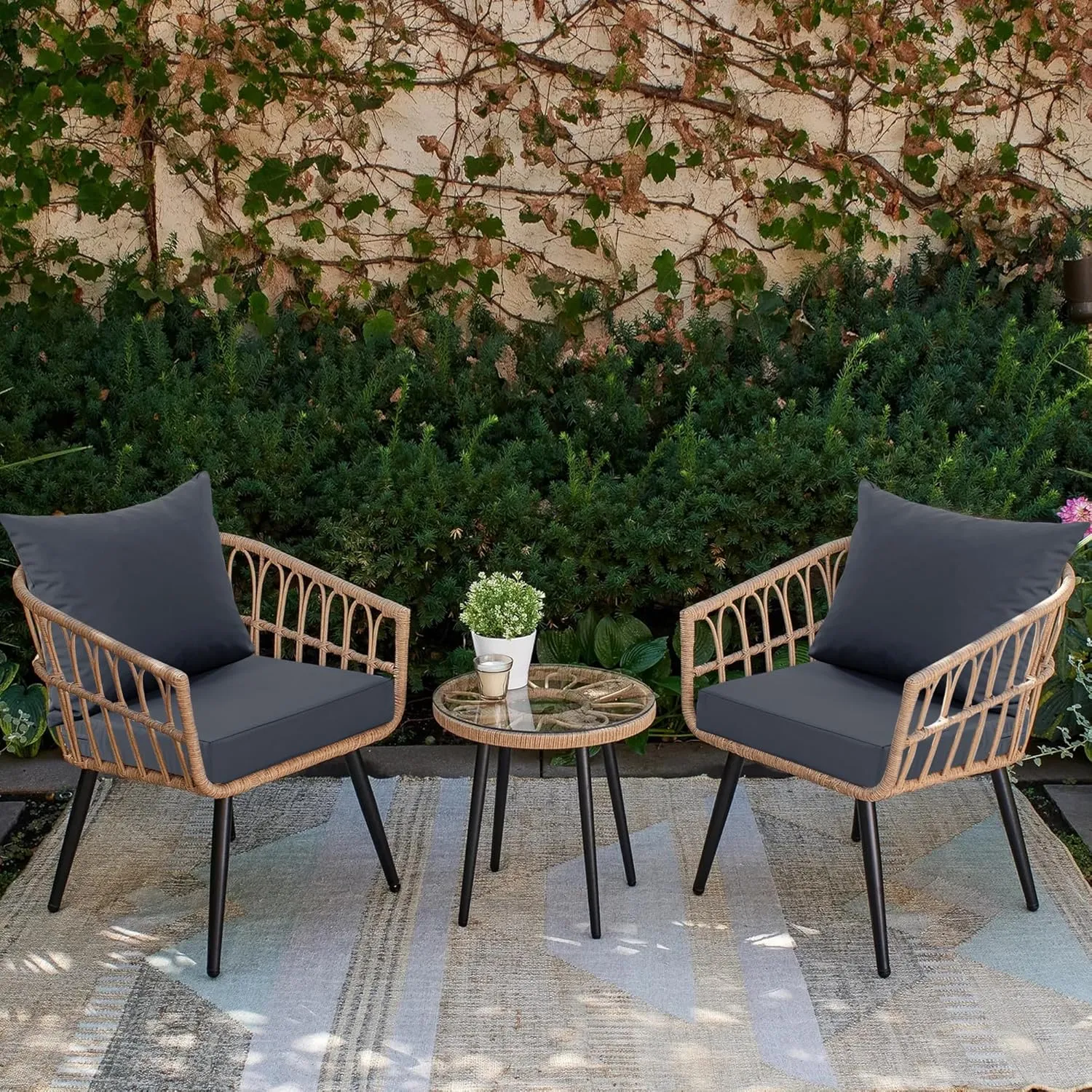 Waterproof Outdoor Cushions for Patio Furniture, Fade Resistant Backrest and Deep Seat Cushion Set with Removable Cover, 22 x 22 Inch, Dark Grey, 1 Set