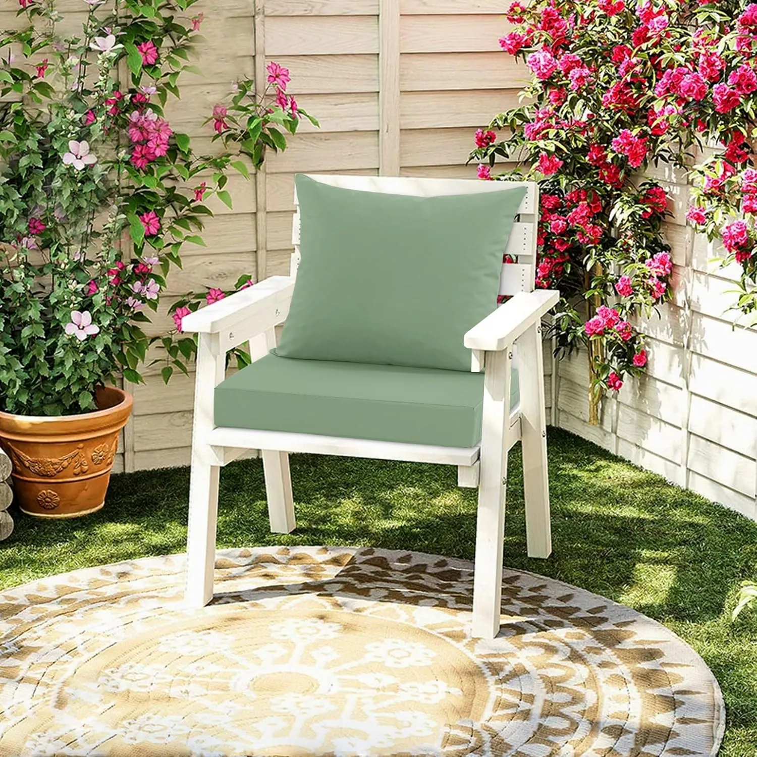Waterproof Outdoor Patio Cushions with Removable Cover, Fade Resistant Back Pillow and Seat Cushion Set for Yard Porch Garden, 19 x 19 Inch, Sage Green, 1 Set