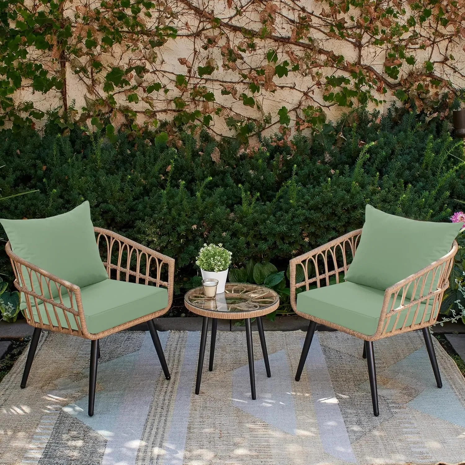 Waterproof Outdoor Patio Cushions with Removable Cover, Fade Resistant Back Pillow and Seat Cushion Set for Yard Porch Garden, 19 x 19 Inch, Sage Green, 1 Set