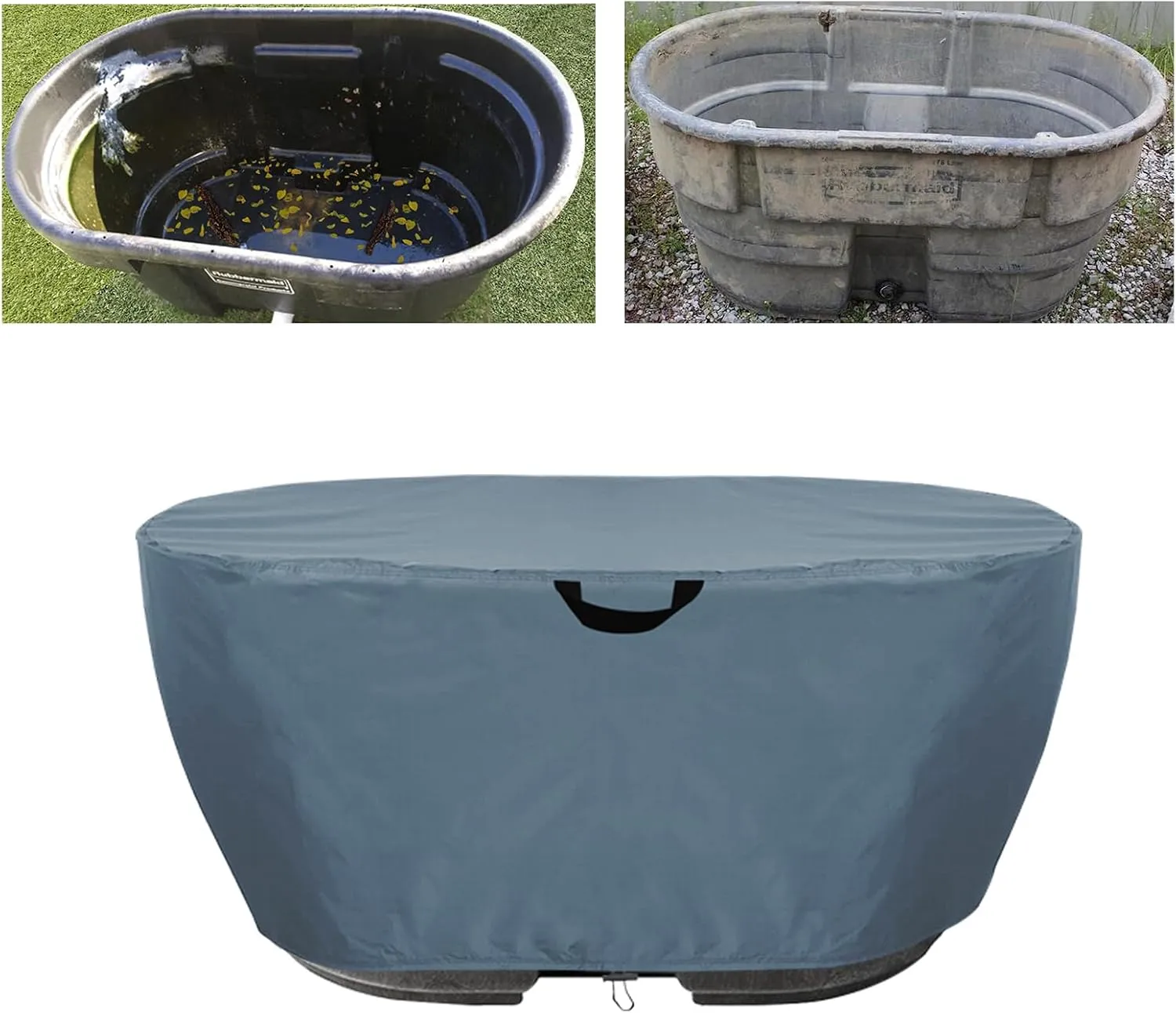 Waterproof Stock Tank Cover，Keep Your Stock Tank and Pool Clean, Keep Leaves and Debris out, Tear-Resistant and UV Resistant for Dustproof Weather Resistant (for 150 Gallon Oval Tank)