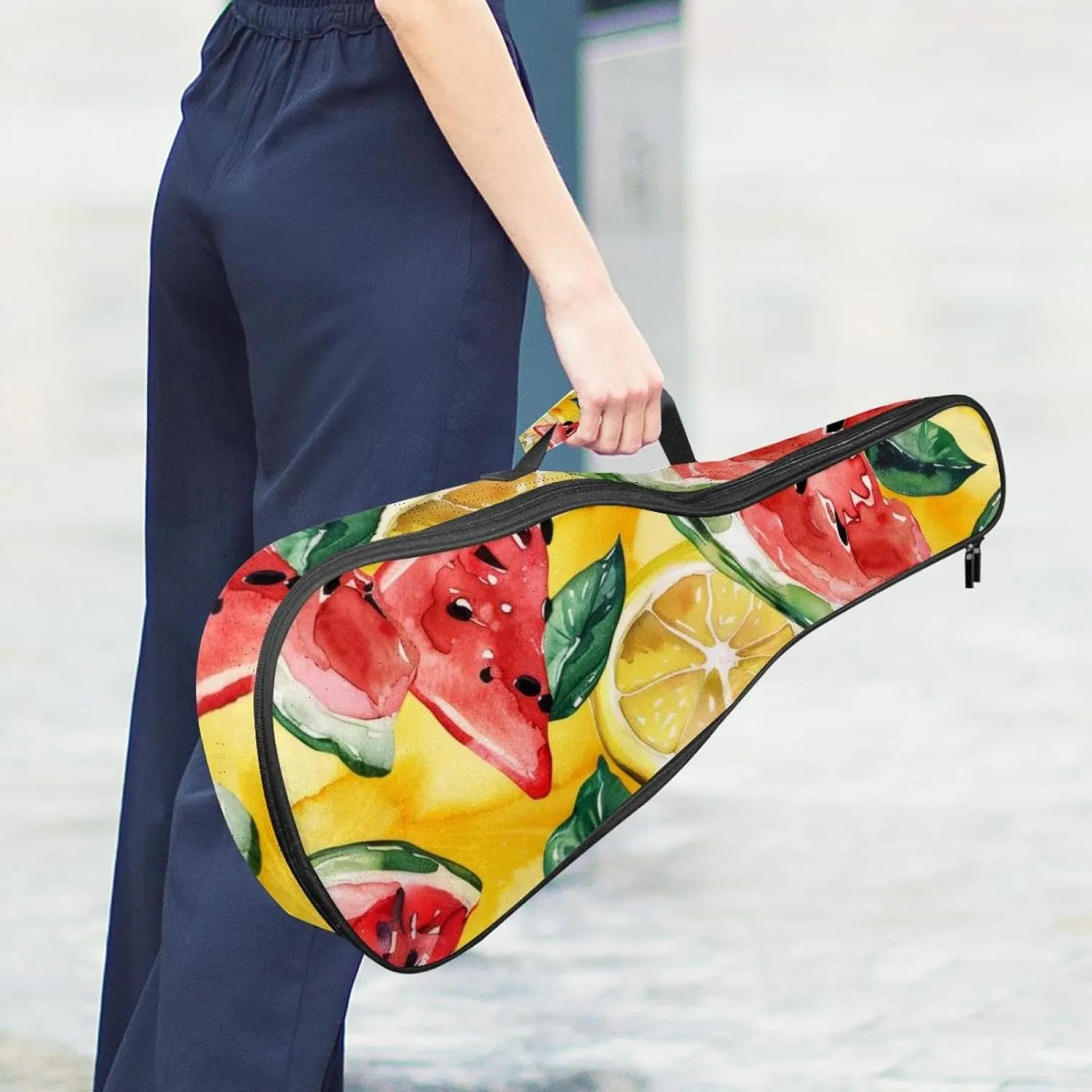 Waterproof Ukulele Case Bag, Durable 23" Ukulele Gig Bag with Storage and Handle - Watercolor Watermelons Lemons