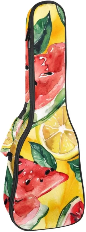 Waterproof Ukulele Case Bag, Durable 23" Ukulele Gig Bag with Storage and Handle - Watercolor Watermelons Lemons