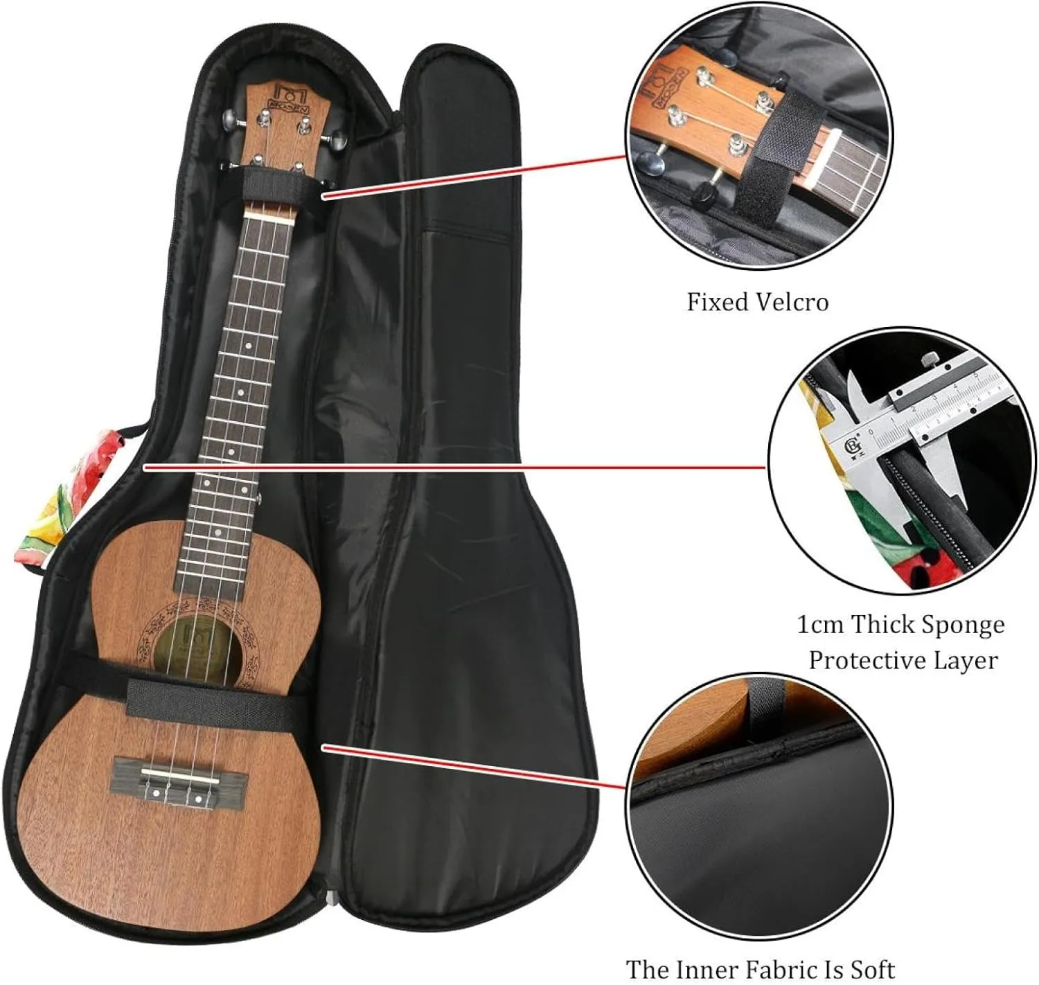 Waterproof Ukulele Case Bag, Durable 23" Ukulele Gig Bag with Storage and Handle - Watercolor Watermelons Lemons
