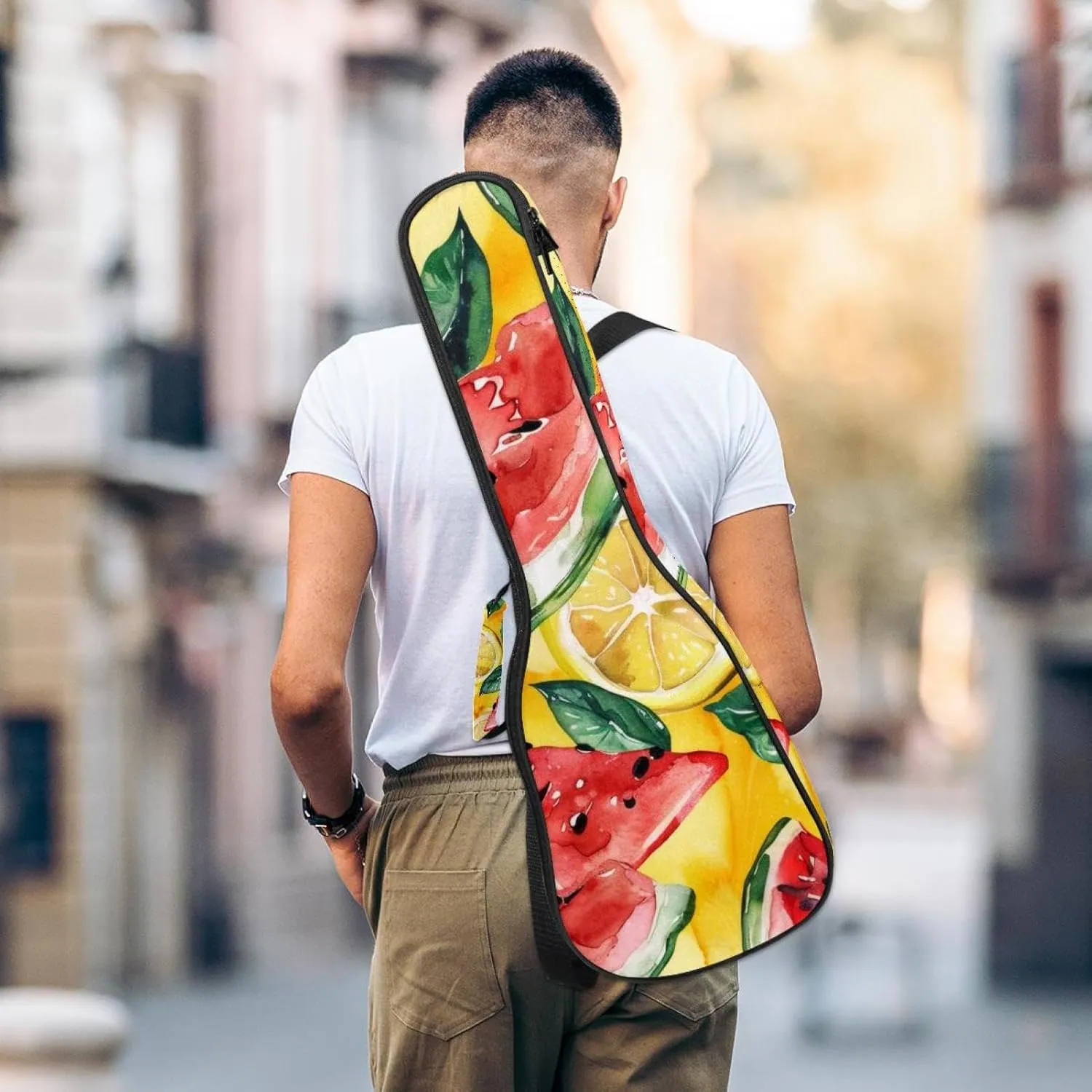 Waterproof Ukulele Case Bag, Durable 23" Ukulele Gig Bag with Storage and Handle - Watercolor Watermelons Lemons