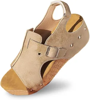 Wedge Sandals for Women Platform Wedge Heels Wide Width Open Toe Buckle Ankle Strap Cork Shoes with And Hook and Loop Closure Summer Comfortable Dressy Beach Wedge Sandals Lightweight Fashion Sandal
