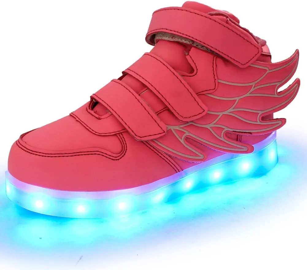 Wings Children's 7 Colors LED Shoes Flashing Rechargeable Sneakers Dance Shoes for Kids Toddler
