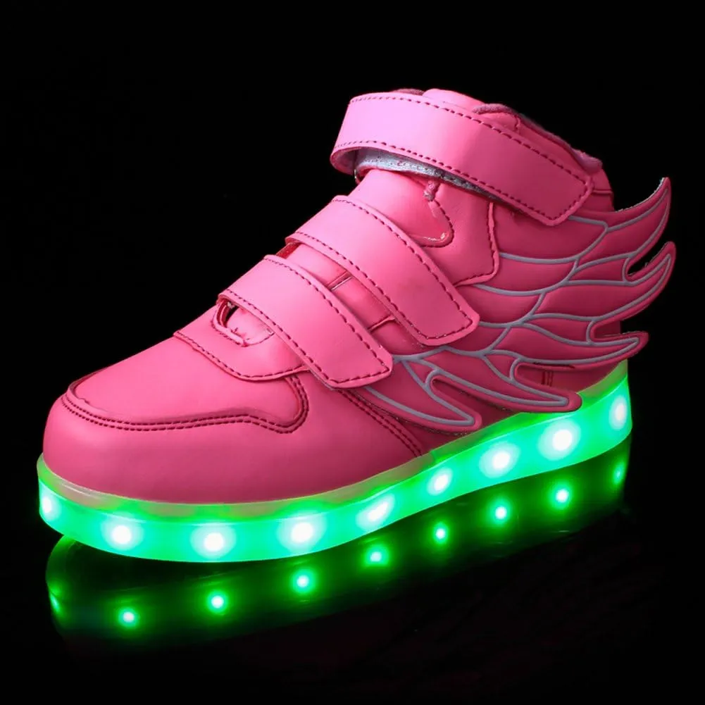 Wings Children's 7 Colors LED Shoes Flashing Rechargeable Sneakers Dance Shoes for Kids Toddler
