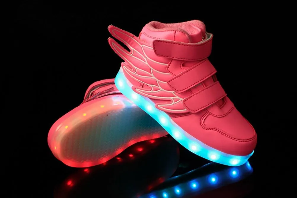 Wings Children's 7 Colors LED Shoes Flashing Rechargeable Sneakers Dance Shoes for Kids Toddler