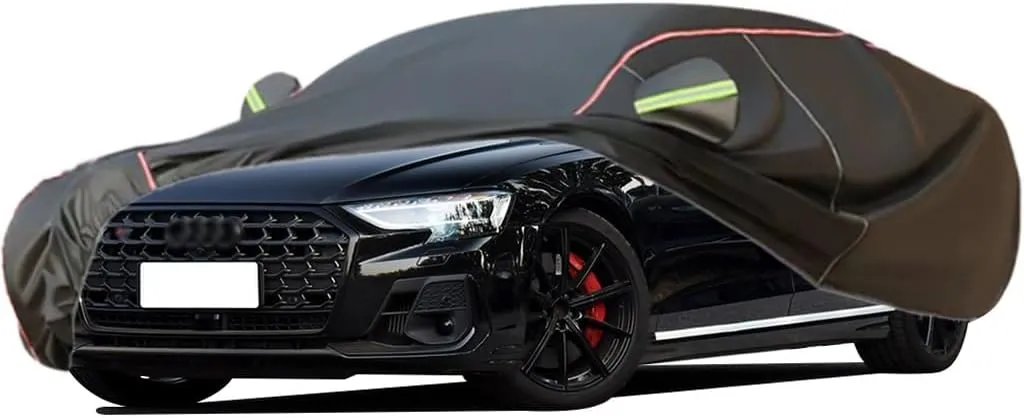 WOLWES Car Cover are Suitable for Audi S8 TFSI All-Weather Windproof, Snowproof, Rainproof, UV-Protected and Breathable All-Season Universal with Side Door Zip Oxford Cloth Car Cover (Color : Black,