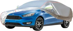 WOLWES Car Cover are Suitable for Ford Focus Saloon All-Weather Windproof, Snowproof, Rainproof, UV-Protected and Breathable All-Season Universal with Side Door Zip Oxford Cloth Car Cover (Color : Wh