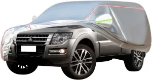 WOLWES Car Cover are Suitable for Mitsubishi Pajero All-Weather Windproof, Snowproof, Rainproof, UV-Protected and Breathable All-Season Universal with Side Door Zip Oxford Cloth Car Cover (Color : Wh