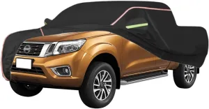 WOLWES Car Cover are Suitable for Nissan NP300 All-Weather Windproof, Snowproof, Rainproof, UV-Protected and Breathable All-Season Universal with Side Door Zip Oxford Cloth Car Cover (Color : Black)