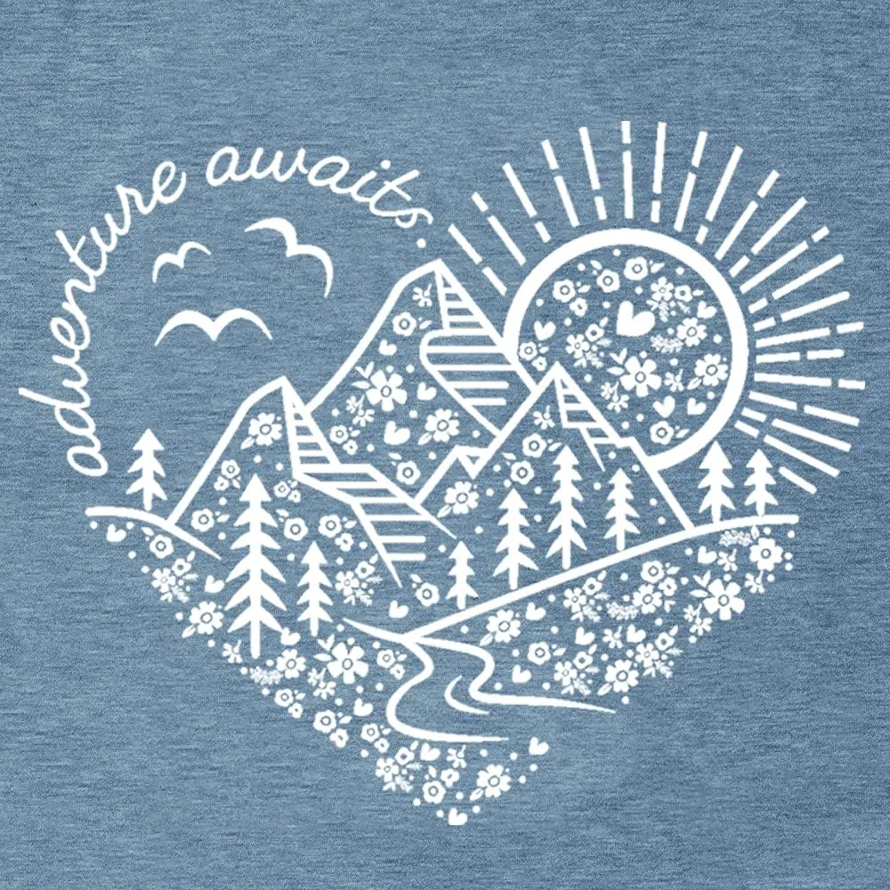 Women Adventure Awaits Outdoor Graphic Tee Shirt Kindness Heart Printed Hike Mountain Nature Travel Shirt Workout Tops