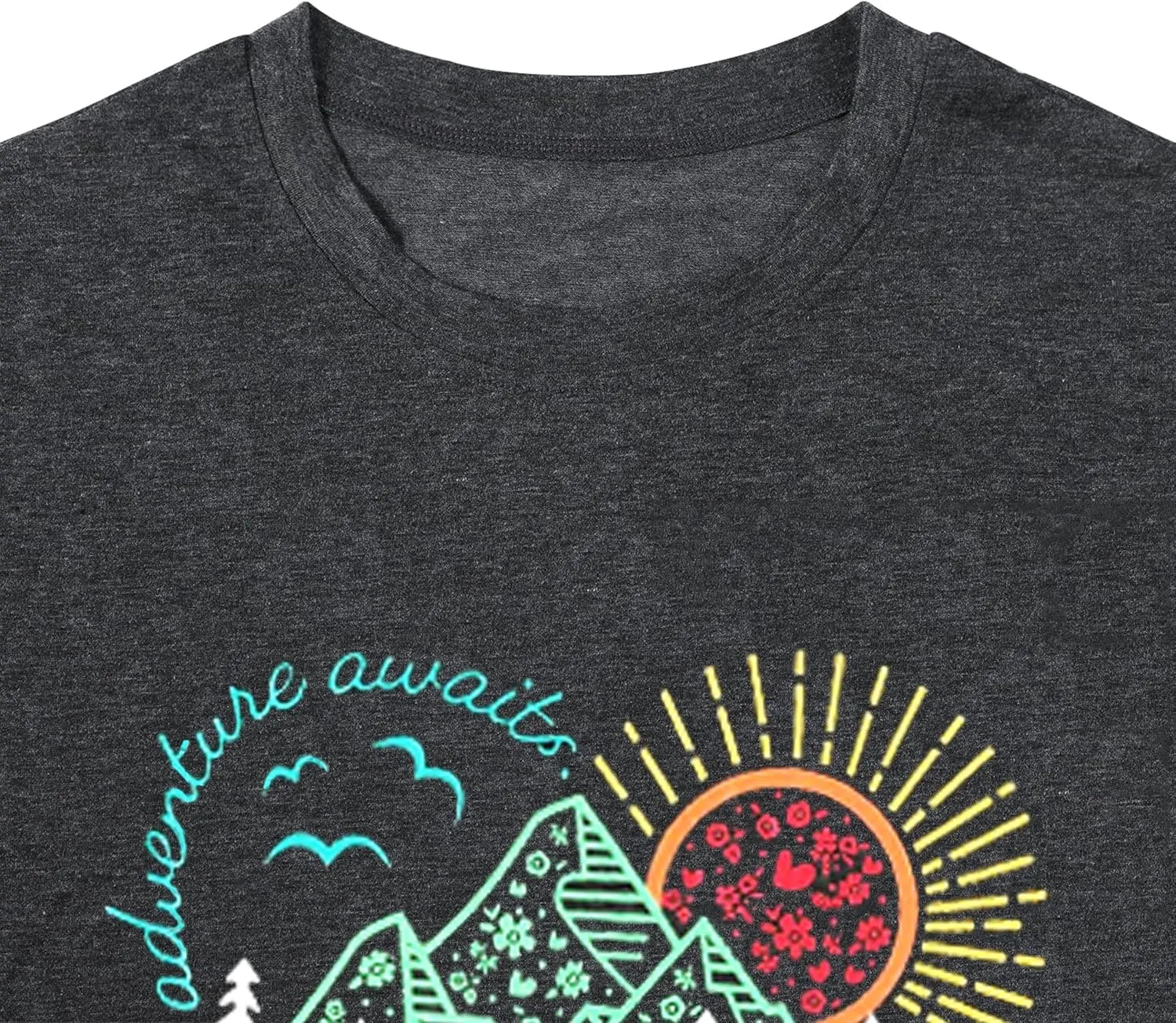 Women Adventure Awaits Outdoor Graphic Tee Shirt Kindness Heart Printed Hike Mountain Nature Travel Shirt Workout Tops