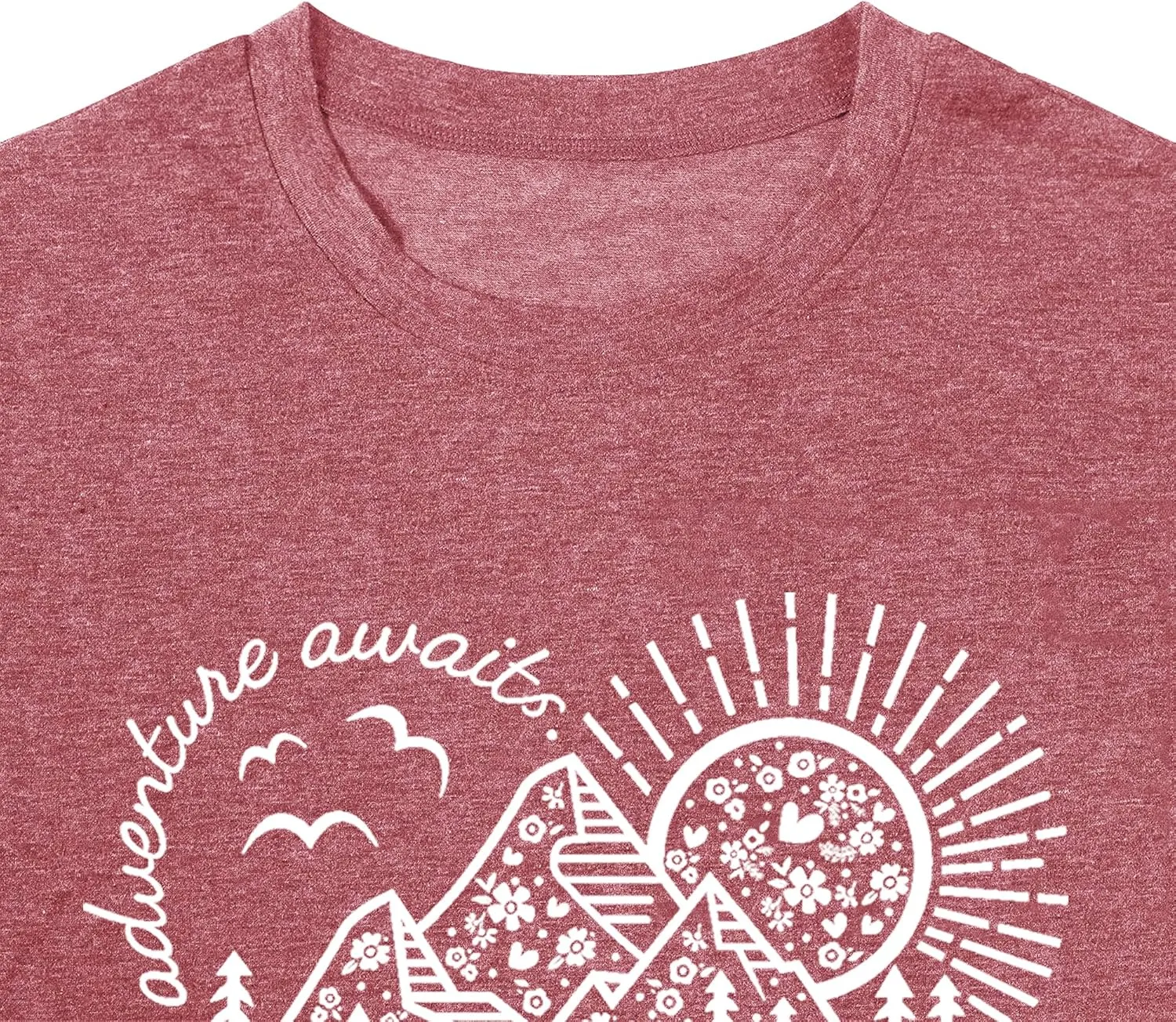 Women Adventure Awaits Outdoor Graphic Tee Shirt Kindness Heart Printed Hike Mountain Nature Travel Shirt Workout Tops