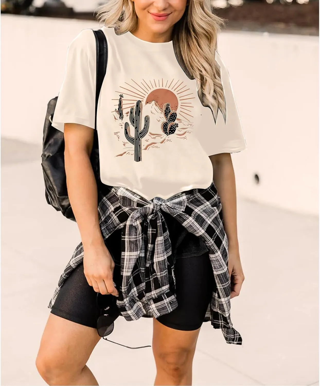 Women Adventure Shirts Retro Desert Sunrise T-Shirt Funny Hike Mountain Nature Travel Graphic Workout Tees Tops