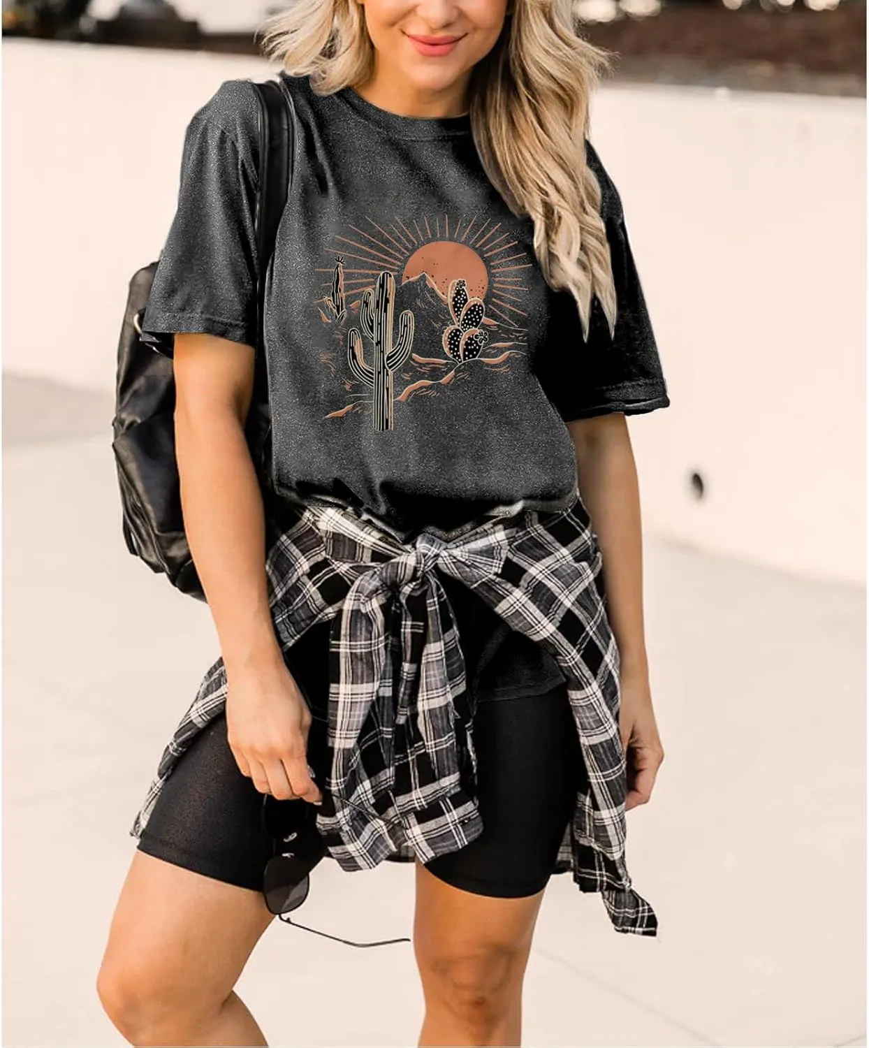 Women Adventure Shirts Retro Desert Sunrise T-Shirt Funny Hike Mountain Nature Travel Graphic Workout Tees Tops