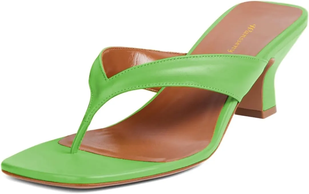 Women Stylish Comfy Low Heel Slip on Flip Flops Open Split Toe Slide Sandals Summer Holiday Seaside Travel Casual Mules Size 4-16 US