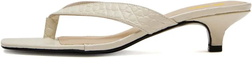 Women Stylish Open Square Toe Flip Flops Slip On Kitten Low Heeled Sandals Crocodile Print Party Dress Indoor Shoes Size 4-16 US