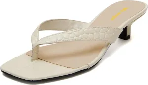 Women Stylish Open Square Toe Flip Flops Slip On Kitten Low Heeled Sandals Crocodile Print Party Dress Indoor Shoes Size 4-16 US